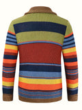 kkboxly  Elegant Retro Button Up Slightly Stretch Cardigan Jacket, Men's Casual Color Block Vintage Style V Neck Sweater Cardigan Coat For Fall Winter