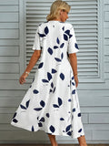 kkboxly  Floral V Neck Short Sleeve Dress, Pocket Ruffled Maxi Casual Dress, Women's Clothing