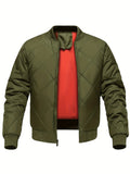 kkboxly  Warm Zipper Pocket Stand Collar Jacket, Men's Casual Solid Color Zip Up Cotton Padded Jacket For Fall Winter Outdoor