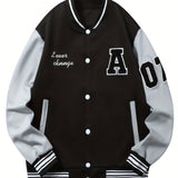 kkboxly Men's Stylish Baseball Jacket - Make a Lasting Impression with a Patch Long Sleeve Look
