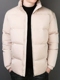 kkboxly  Men's Padded Jacket, Men Casual Padded Coat Windbreaker Zipper Pocket Stand Collar For Men Winter