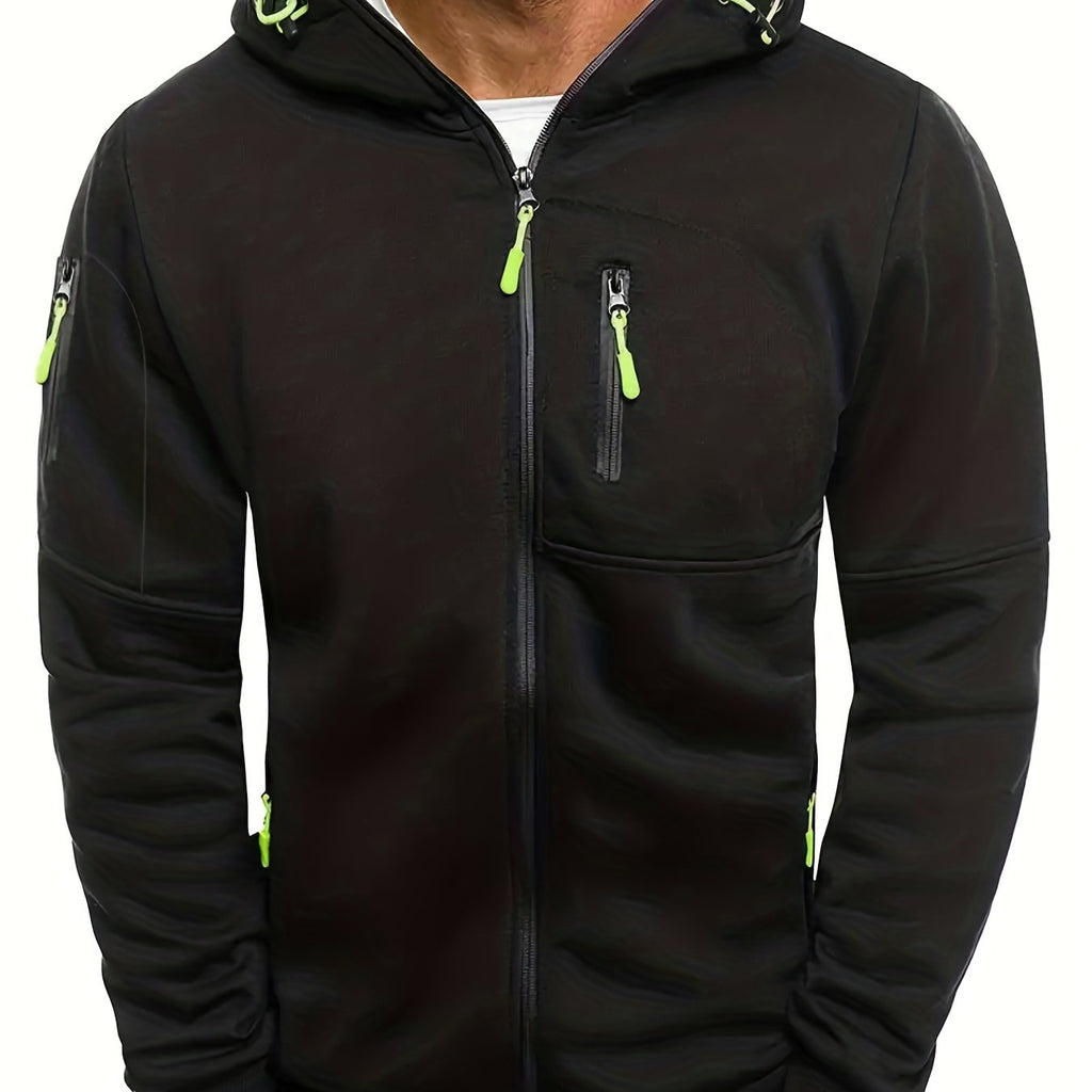 kkboxly Men's Casual Long Sleeve Sports Hooded Jacket With Full Zip