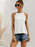 kkboxly  Asymmetric Halter Top, Solid Color Crew Neck Halter Top, Casual Tops For Spring & Summer, Women's Clothing