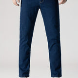 Men's High Stretch Jeans For Business, Slim Fit Denim Pants With Pockets For Spring Fall