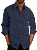 kkboxly  Plus Size Men's Elegant Mature Long Sleeve Shirt, Trendy Oversized Slim Fit Button Up Shirt For Big & Tall Males, Men's Clothing, Plus Size