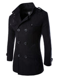 kkboxly  Men's Mid Long Coat Double Breasted Stand Collar Overcoat Winter Trench Coat