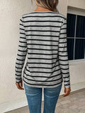 2025 kkboxly  Stripe Print Slit Hem T-Shirt, Casual Long Sleeve Top For Spring & Fall, Women's Clothing