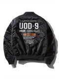 Men's Stylish UOD-19 Graphic Pattern Nylon Jacket With Pockets, Casual Breathable Lapel Zip Up Long Sleeve Outwear For Spring Fall