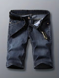 kkboxly  Washed Cotton Blend Denim Shorts, Men's Casual Street Style Distressed Mid Stretch Denim Shorts For Summer