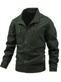 kkboxly  Chic Thin Windbreaker Jacket, Men's Casual Stand Collar Cargo Jacket For Spring Fall Outdoor Activities