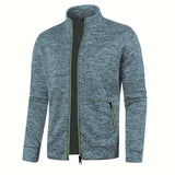 kkboxly  Warm Stand Collar Jacket, Men's Casual Comfortable Zip Up Zipper Pockets Knitted Cardigan For Fall Winter