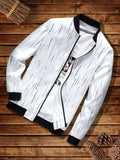 kkboxly  Number Print Lightweight Jacket, Men's Casual Baseball Collar Zip Up Jacket For Spring Fall