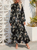 kkboxly  Floral Print Tie Waist Long Sleeve Dress, Crew Neck Casual Dress For Summer & Spring, Women's Clothing