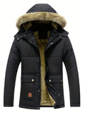 kkboxly Men's Casual Warm Thick Jacket, Windproof Fleece Lined Hooded Jacket