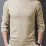 kkboxly  Men's Trendy Solid Knitted Pullover, Casual Mid Stretch Breathable Turtle Neck Base Layer For Outdoor Fall Winter