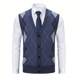 kkboxly  Elegant Slightly Stretch Cardigan Vest, Men's Casual Classic Vintage Style V Neck Button Up Cardigan Vest For Fall Winter