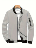 kkboxly  Stand Collar Jacket Men's Casual Baseball Jacket Coat Regular Fit College Hipster Windbreaker For Spring Autumn
