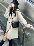 kkboxly  Double Breasted Dual Pockets Coat, Long Sleeve Lapel Coat For Fall & Winter, Women's Clothing