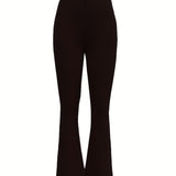 kkboxly  Solid High Waist Elastic Waist Pants, Elegant Flare Pants For Spring & Summer & Fall, Women's Clothing