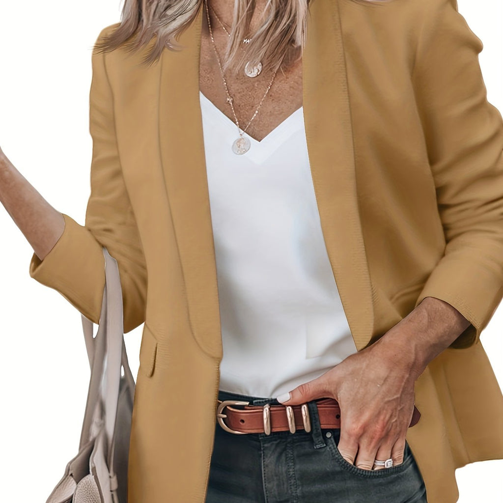 kkboxly  Shawl Collar Open Front Blazer, Casual Long Sleeve Blazer For Office & Work, Women's Clothing