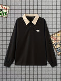 Plus Size Men's Varsity Style Golf Shirt Contrast Color Shirt For Spring Fall Winter, Men's Clothing