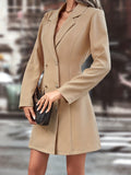 Double Breasted Lapel Blazer, Elegant Solid Long Sleeve Outerwear, Women's Clothing