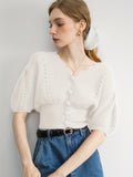 Half Sleeve Crop Cardigan, Solid Casual Sweater, Women's Clothing