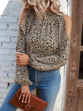 kkboxlyFloral Print Cold Shoulder Blouse, Elegant Ruched Long Sleeve Blouse, Women's Clothing