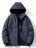 kkboxly  Men's Hooded Windbreaker Jacket, Casual Warm Waterproof Padded Jacket For Fall Winter Outdoor Activities