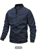 kkboxly  Classic Design Varsity Jacket, Men's Casual Baseball Jacket Coat Regular Fit College Hipster Windbreaker For Spring Autumn