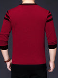 kkboxly  Men's Geometric Pattern Knitted Sweater, Casual Mid Stretch Breathable Pullover For Outdoor, Men's Clothing