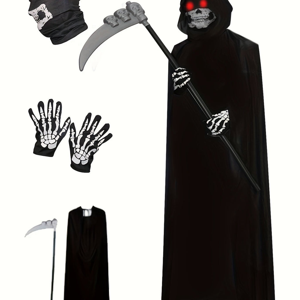 kkboxly  4pcs/set Halloween Adult Grim Reaper Costume Props, Mask Sickle Gloves Masquerade