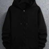 kkboxly Plus Size Men's Preppy Style Jacket, Hooded Zipper Coat, Casual Jacket Men's Clothing