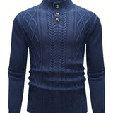 kkboxly  Plus Size Men's Turtleneck Solid Color Long Sleeve Knitted Henley Swearter, Loose Oversized Pullover For Work