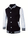 kkboxly  Trendy Varsity Jacket, Men's Casual Color Block Button Up Jacket For Spring Fall School Baseball