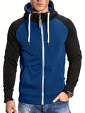 kkboxly  Trendy Color Block Men's Hooded Jacket Casual Long Sleeve Hoodies With Zipper Gym Sports Hooded Coat For Winter Fall