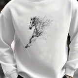 kkboxly  Horse Pattern Print Sweatshirt, Men's Casual Graphic Design Slightly Stretch Crew Neck Pullover Sweatshirt For Autumn Winter