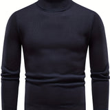 kkboxly  Turtle Neck Knitted Sweater, Men's Casual Warm Solid Color Mid Stretch Pullover Sweater For Fall Winter