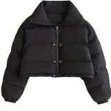kkboxly  Solid Full Zipper Crop Coat, Warm Stand Collar Lightweight Coat, Outerwear For Fall & Winter, Women's Clothing