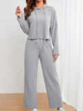 kkboxly  Casual Solid Knit Two-piece Set, Long Sleeve Drawstring Hoodie & Wide Leg Pants Outfits, Women's Clothing
