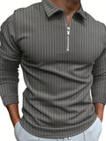 kkboxly Casual Long Sleeves Polo Shirts, Button V-neck Tee, Men's Comfortable Slim Tops Spring Fall Clothing