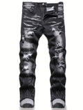 kkboxly  Ripped Washed Design Slim Fit Jeans, Men's Casual Street Style High Stretch Denim Pants For Spring Summer