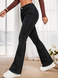 kkboxly  High Waist Casual Flare Jeans, High Stretch Slim Fit Bell Bottom Jeans, Women's Denim Jeans & Clothing