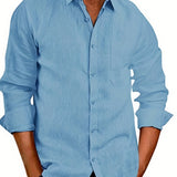 kkboxly  Plus Size Men's Elegant Mature Long Sleeve Shirt, Trendy Oversized Slim Fit Button Up Shirt For Big & Tall Males, Men's Clothing, Plus Size