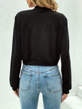 Solid Crew Neck Crop Jacket, Casual Zipper Front  Outerwear For Spring & Fall, Women's Clothing