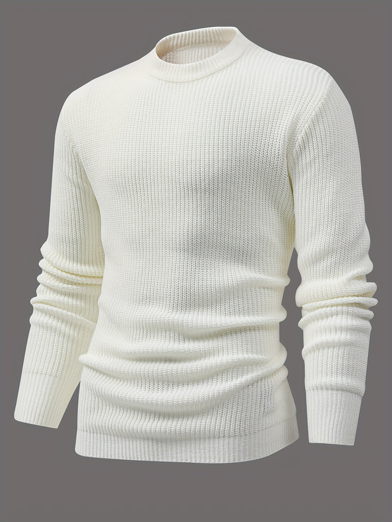 kkboxly  All Match Knitted Sweater, Men's Casual Warm Mid Stretch Round Neck Pullover Sweater For Fall Winter