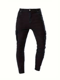 Men's Multi Pocket Jeans, Casual Street Style Medium Stretch Denim Pants