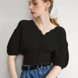 Half Sleeve Crop Cardigan, Solid Casual Sweater, Women's Clothing