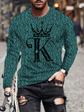 kkboxly  Cool Alphabet K Print Men's Long Sleeve T-shirt, Men's Fashion Crew Neck Tops, Spring Fall