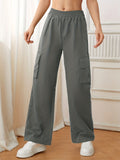 kkboxly  Flap Pockets Straight Leg Cargo Pants, Casual High Waist Pants, Women's Clothing